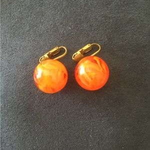 Orange acrylic ball clip on earrings